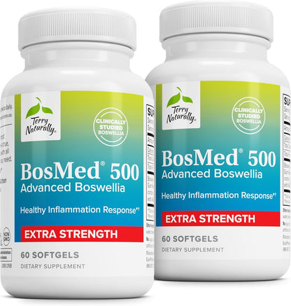 Terry Naturally BosMed 500 Extra Strength - Boswellia Serrata Extract Supplement - Herbal Support for Healthy Lungs - 60 Softgels (Pack of 2)
