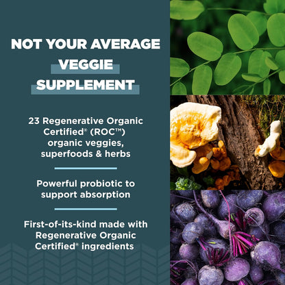 Ancient Nutrition Regenerative Organic Certified SuperVeggies Capsules, Supports Gut and Immune Health, Made with Probiotics, Kale, Broccoli, and Spinach, 60 Capsules