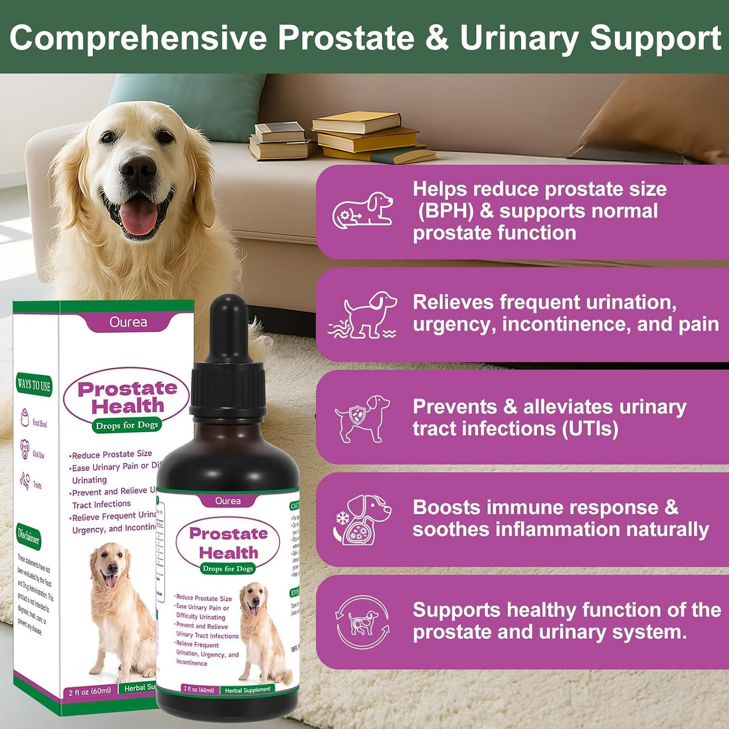 Ourea Prostate Health Drops for Dogs – Herbal Liquid Supplement for Urinary and Prostate Support - görsel 2