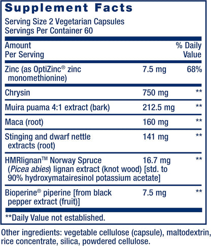 Life Extension Super Miraforte with Standardised Lignans, Chrysin, Nettle Root, Muira Puama, Maca, Zinc – Testosterone Support, 120 Capsules