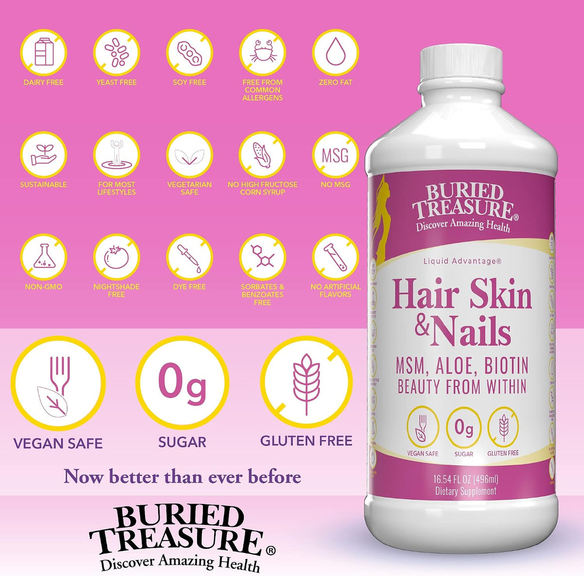 Buried Treasure Hair, Skin and Nails Liquid Complex with MSM, Biotin & Aloe Vera - görsel 3