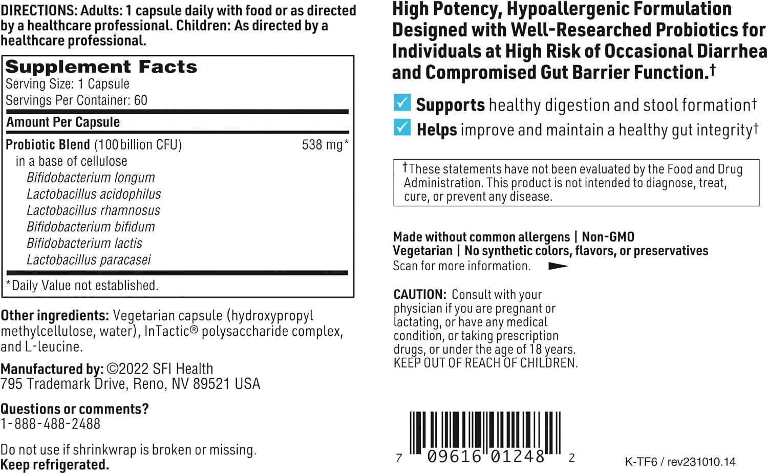 Klaire Labs SFI Health Ther-Biotic Factor 6 Probiotic - Ultra-Strength 100 Billion CFU - görsel 4