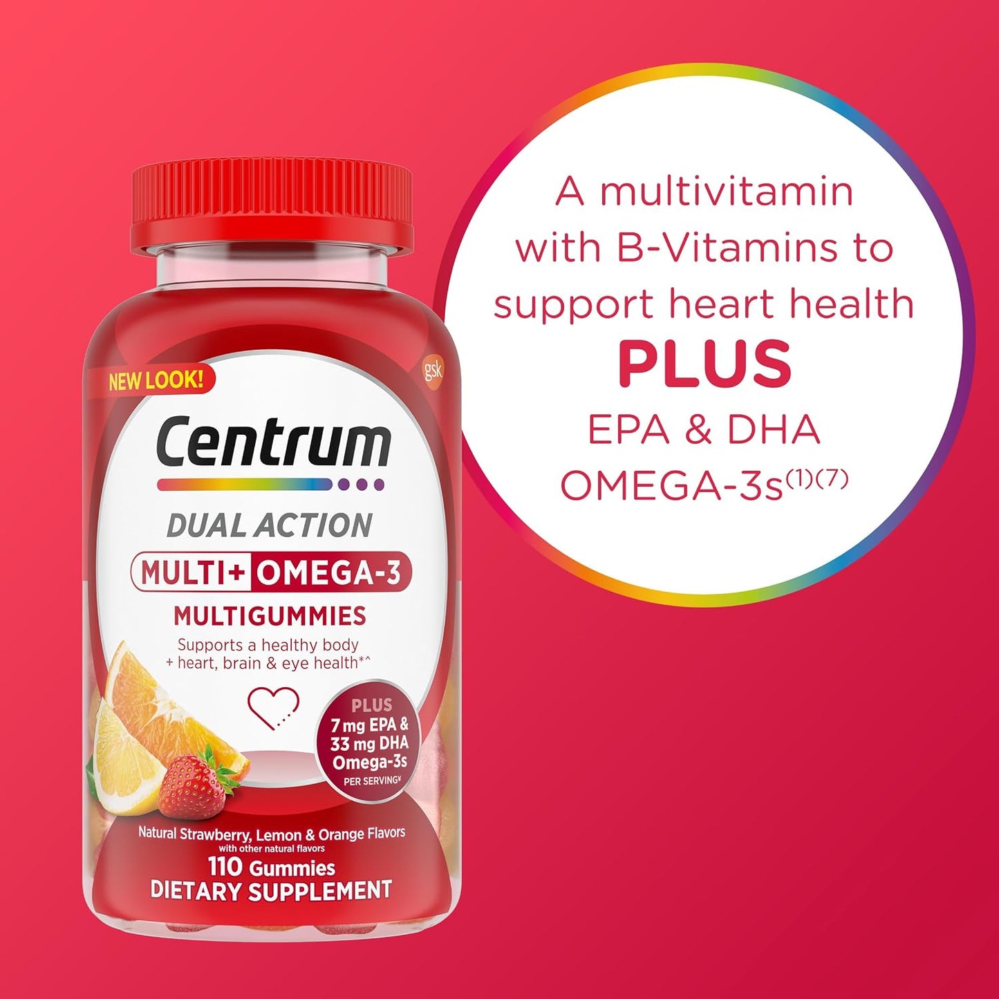 Centrum MultiGummies Multi+ Omega 3 Dual Action Adult Multivitamin Gummies, 110 Count - görsel 6