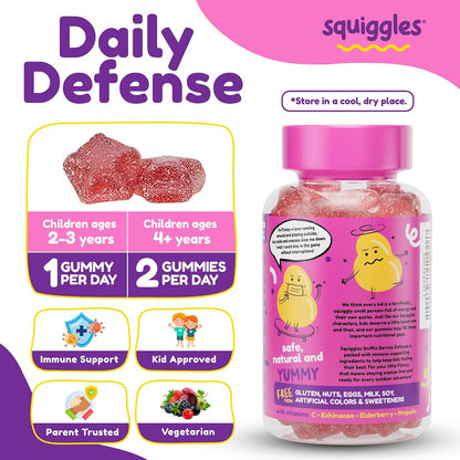 Squiggles Sniffle Berries Elderberry Gummies with Bee Propolis & Echinacea (100 Count)