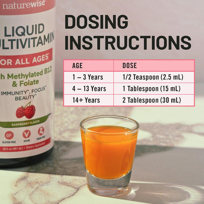 NatureWise Liquid Multivitamin, Sugar-Free & Vegan, with Methylated B12 & Folate, 887 ml