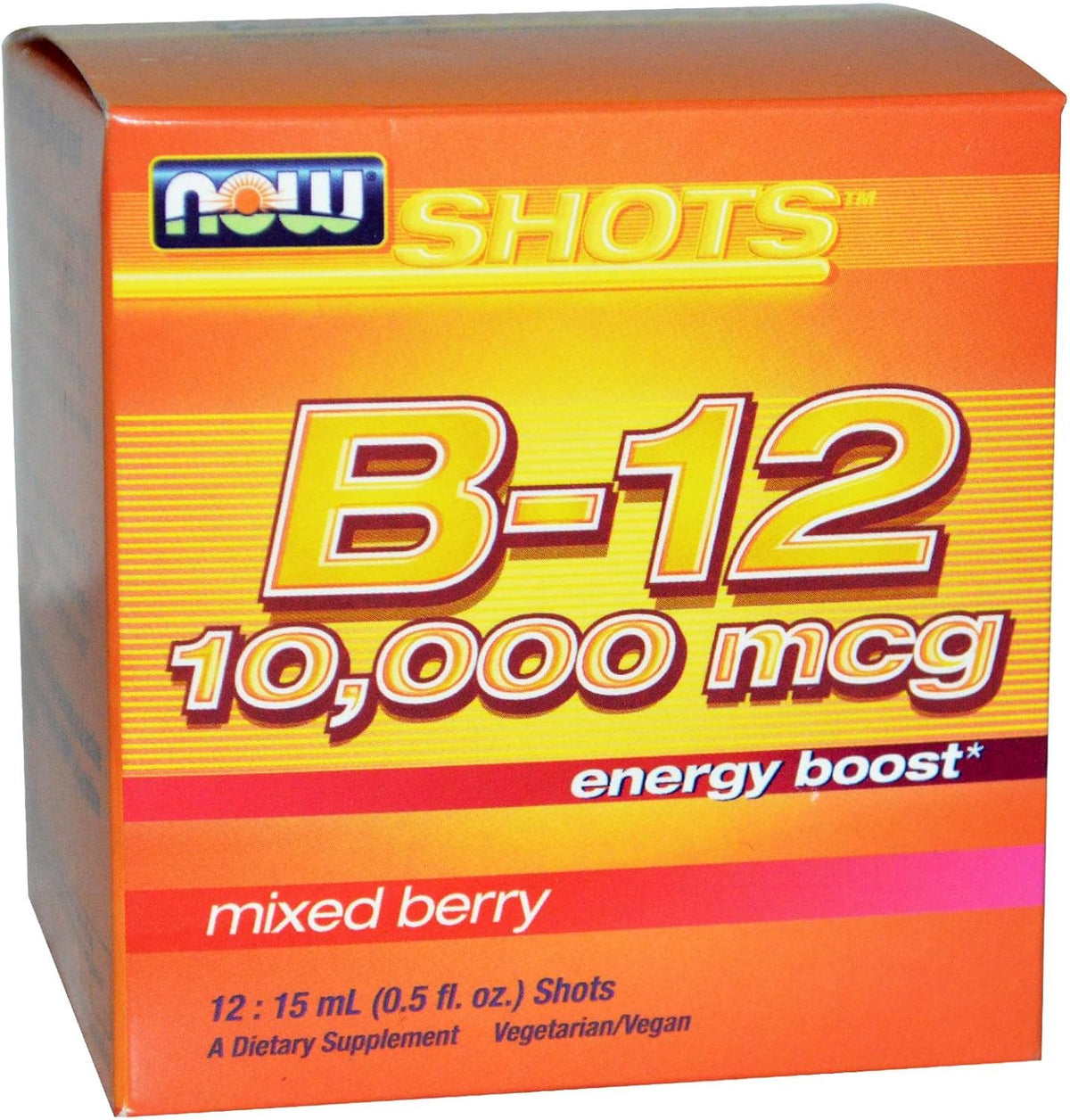 NOW Foods Shots Liquid B12 Energy Support Shots Mixed Berry 10000 µg - 12 Vials - görsel 1