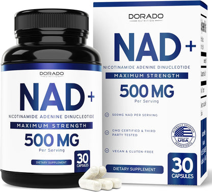NAD+ Supplement (500 mg of 95% Pure NAD+ Per Serving) – 30 Vegan Capsules