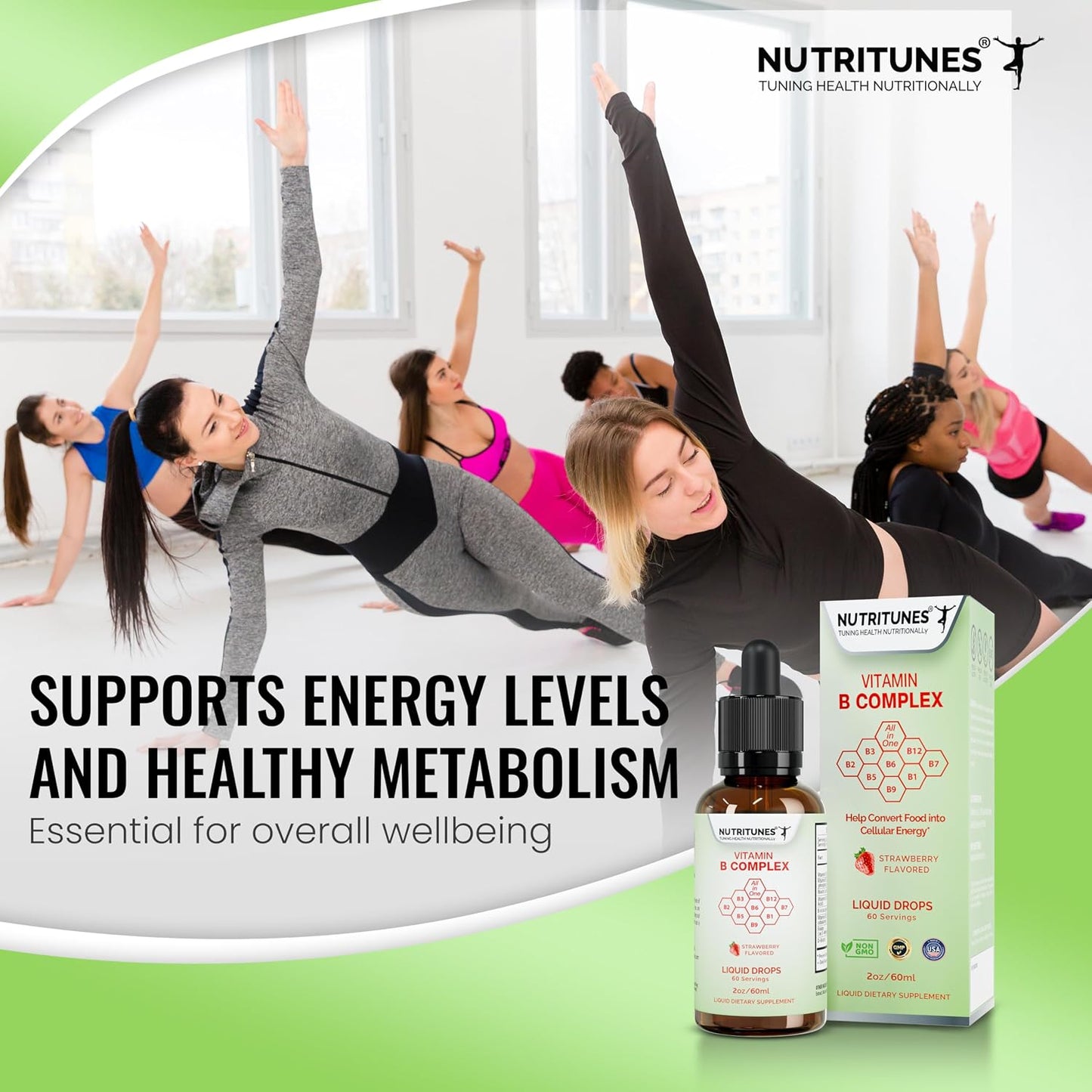 Nutritunes Liquid Vitamin B Complex – High-Potency B-Vitamin Drops – Strawberry Flavour, Non-GMO, Sugar-Free - görsel 7