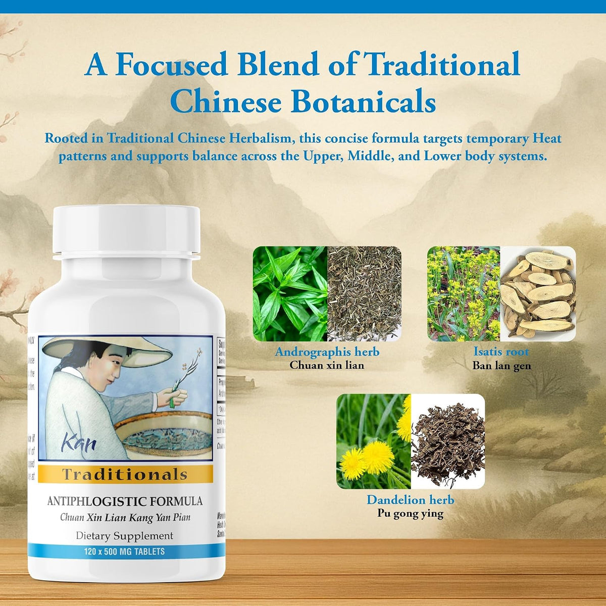 Kan Herbs Company Antiphlogistic Formula Tablets – Traditional Chinese Herbal Blend with Andrographis, Isatis & Dandelion, 120 Tablets - görsel 4