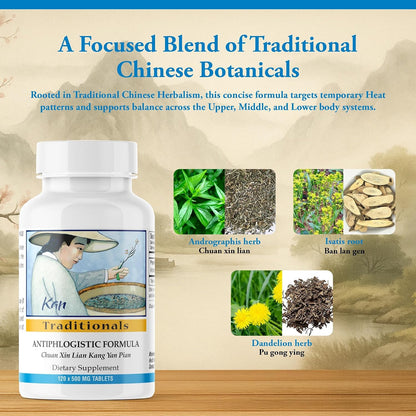 Kan Herbs Company Antiphlogistic Formula Tablets – Traditional Chinese Herbal Blend with Andrographis, Isatis & Dandelion, 120 Tablets