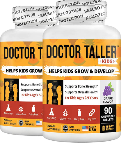 Doctor Taller Kids by NuBest - Multivitamin and Multimineral for Kids Ages 2-9, Grape Flavour, 180 Vegan Chewable Tablets
