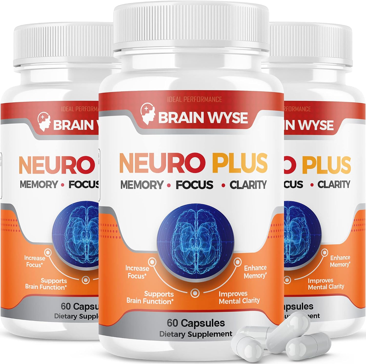 (3 Pack) Neuro Plus Brain and Focus Supplement Brain Wyse Pill (180 Capsules) - görsel 1