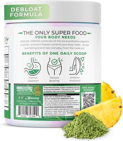 One Sol Greens Super Greens Powder – Pre & Probiotic with Digestive Enzymes, Vegan & Soya-free