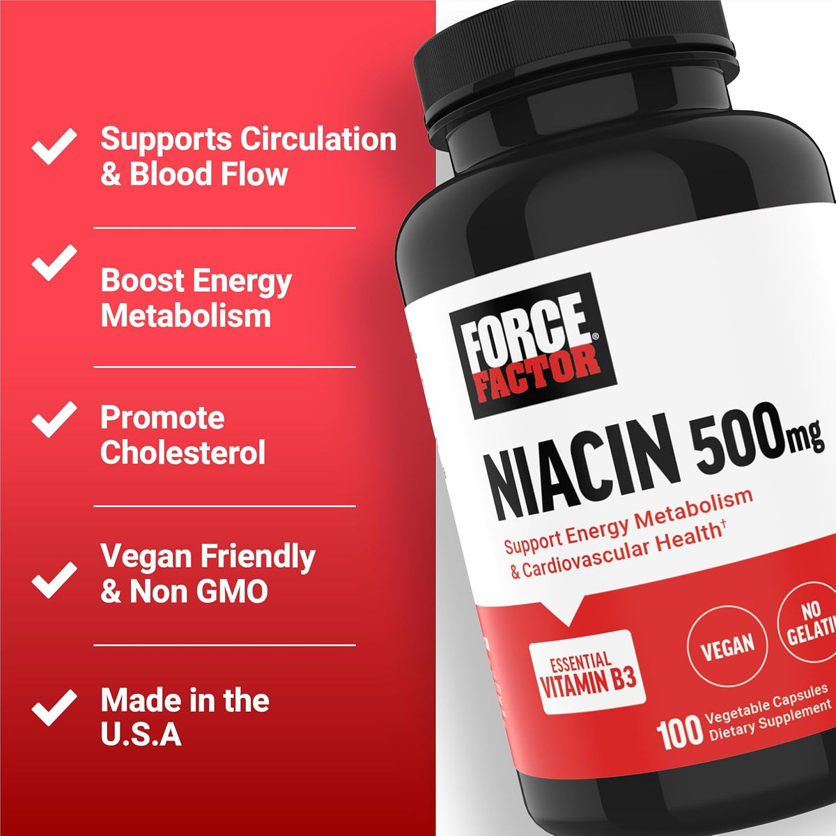 Force Factor Niacin 500mg – Vitamin B3 Supplement for Energy & Circulation Support - görsel 2