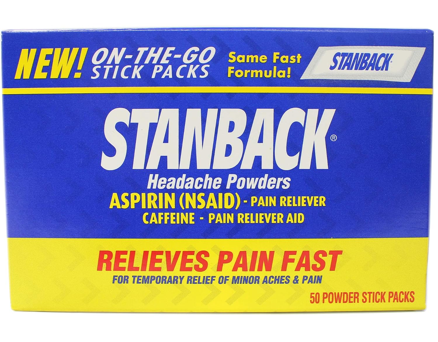 Stanback Headache Powders, Fast Pain Relief with Aspirin (NSAID) and Caffeine, 50 Sachets - görsel 1