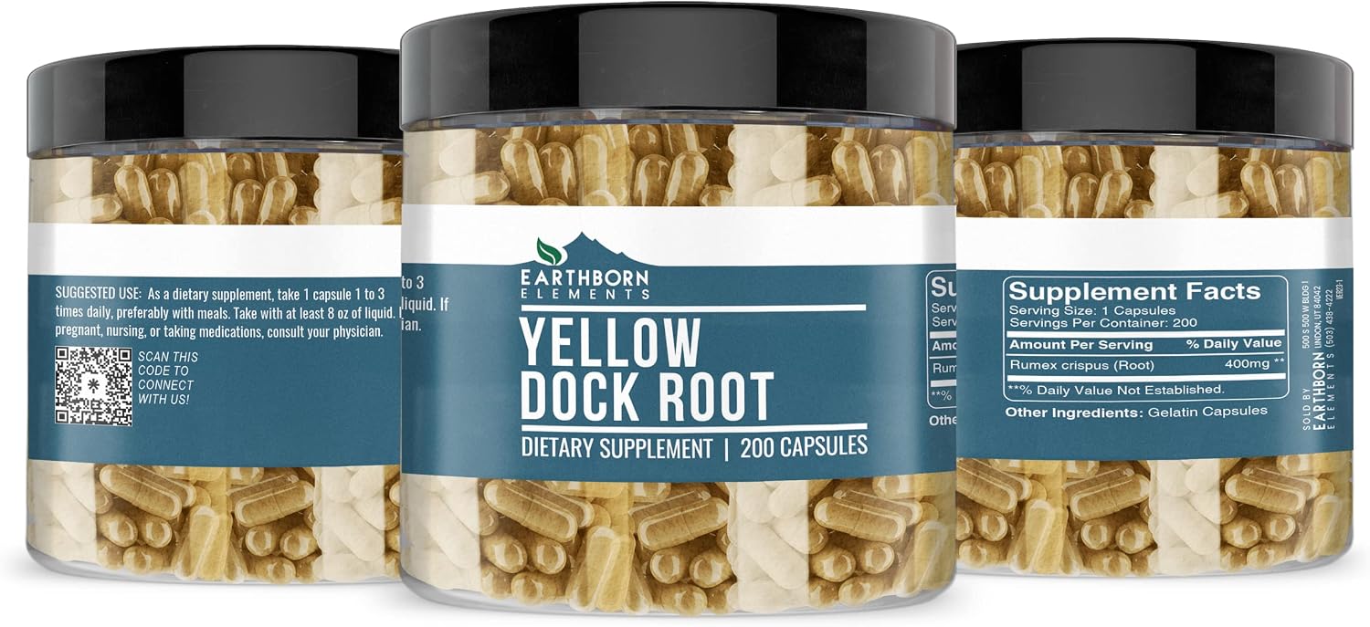 Earthborn Elements Yellow Dock Root 200 Capsules, Pure & Undiluted, No Additives - görsel 2