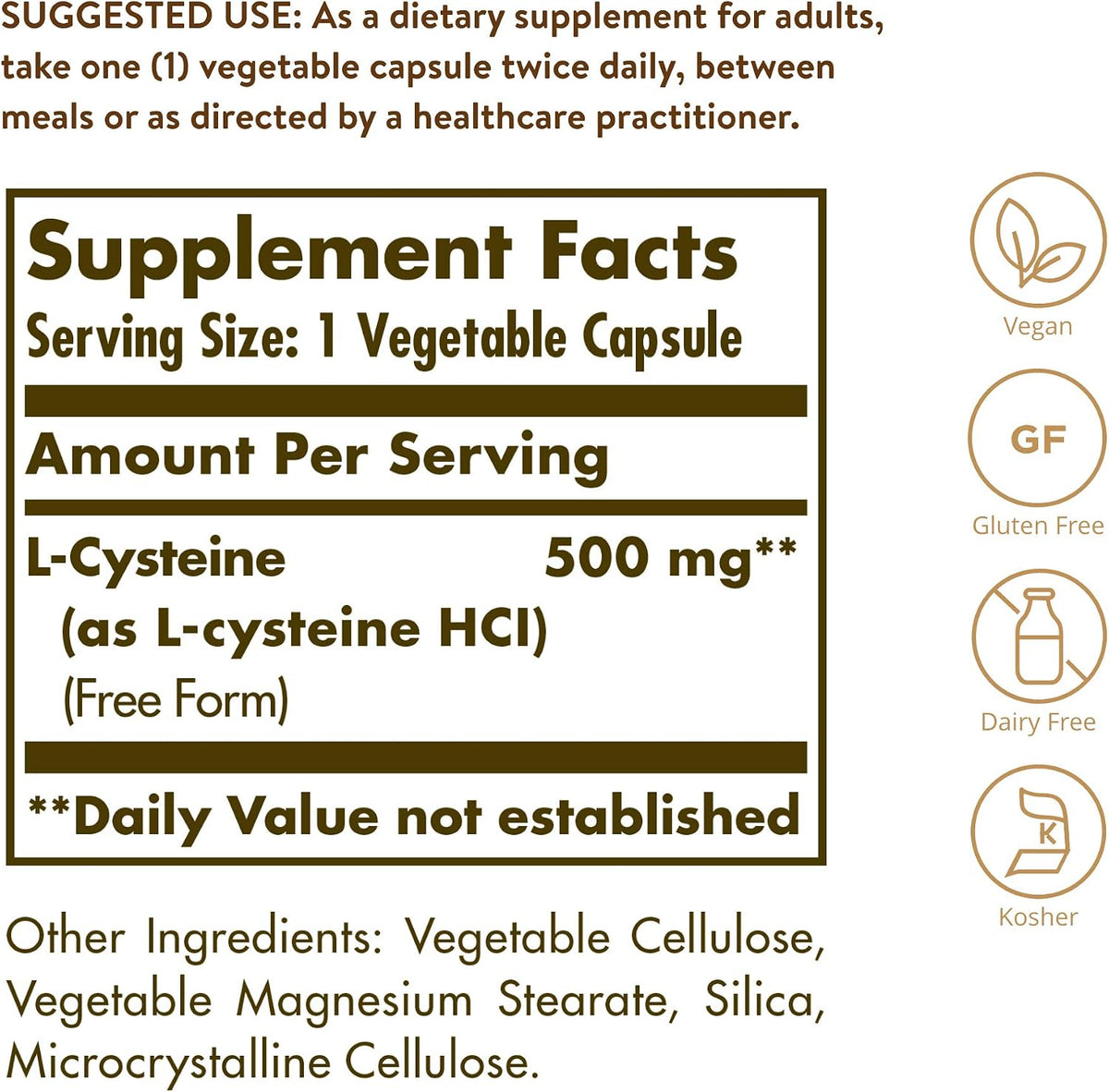 Solgar L-Cysteine 500 mg, 90 Vegetable Capsules - Free Form Amino Acid - görsel 2