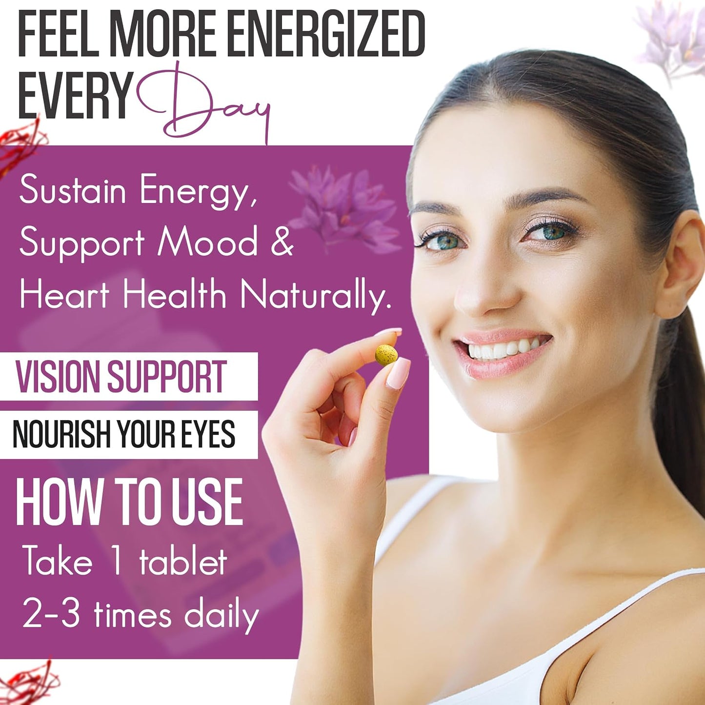 EXIR Saffron Supplement – Eye, Mood, Heart & Stress Support, 120 Tablets – High Potency 30mg Saffron with Safranal - görsel 3