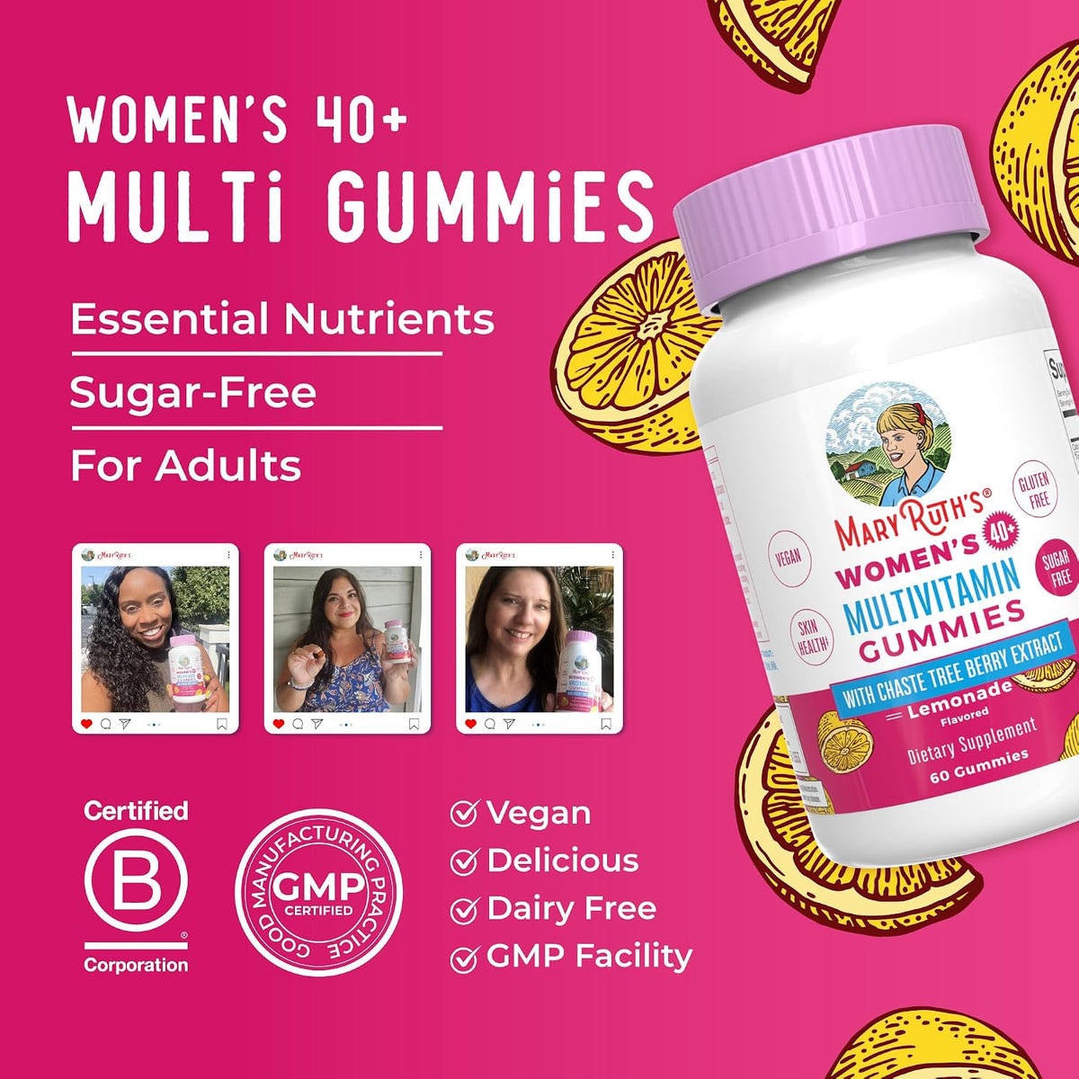 MaryRuth's Multivitamin for Women 40+ | Sugar Free | Vegan | Daily Vitamins with Chasteberry | Hair, Skin and Nail Gummies | 60 Count - görsel 8