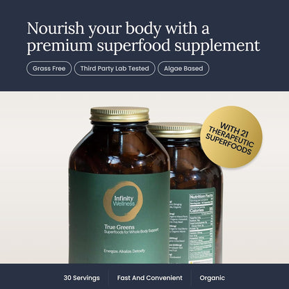 Infinity Greens Superfood Capsules - Blue-Green Algae Based with 28 Organic Superfoods, No Fillers or Grasses, Low-Temperature Dehydrated (34 Servings)