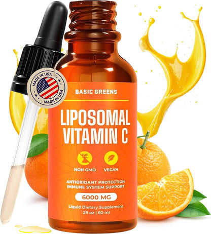 BASIC GREENS Liposomal Vitamin C Liquid 6000mg – High Absorption Supplement for Immune & Skin Health (60 ml)