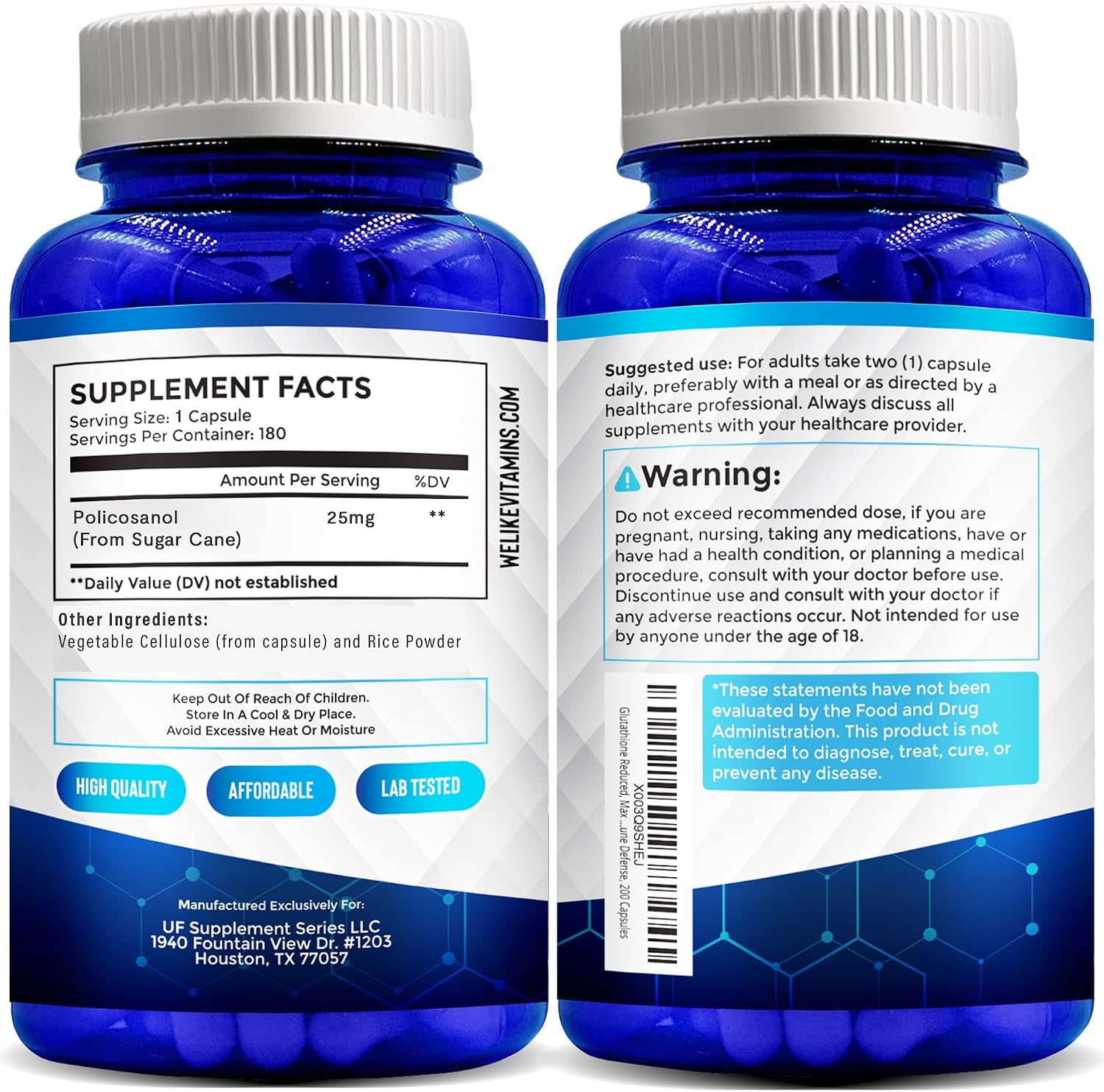 Policosanol 25mg - 180 Capsules - Natural Sugar Cane Supplement - Non-GMO & Gluten-Free - görsel 6