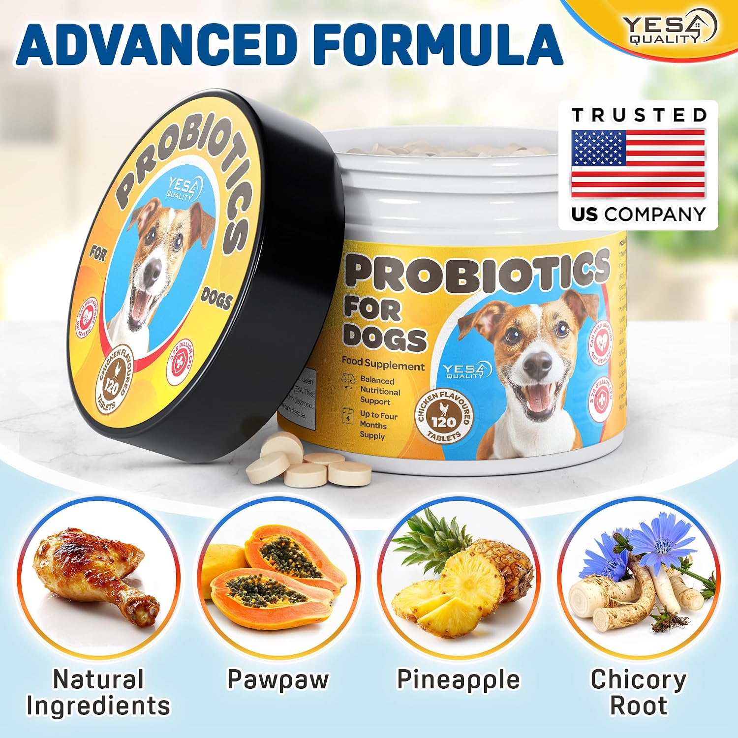 Dog Probiotics - Prebiotic & Probiotic Chews - Supports Immunity, Digestive & Gut Health - 120 Chicken Flavoured Tablets - görsel 4