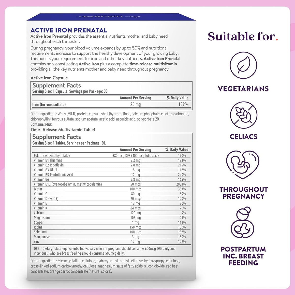 Active Iron Antenatal Supplement with 25 mg Iron & Slow-Release Multivitamin - görsel 8