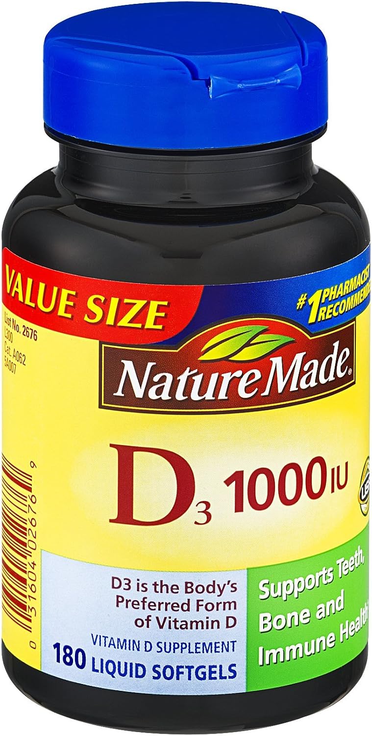 Nature Made D3 1000 IU Vitamin D Supplement Liquid Softgels, 180 Capsules (Pack of 3) - görsel 2