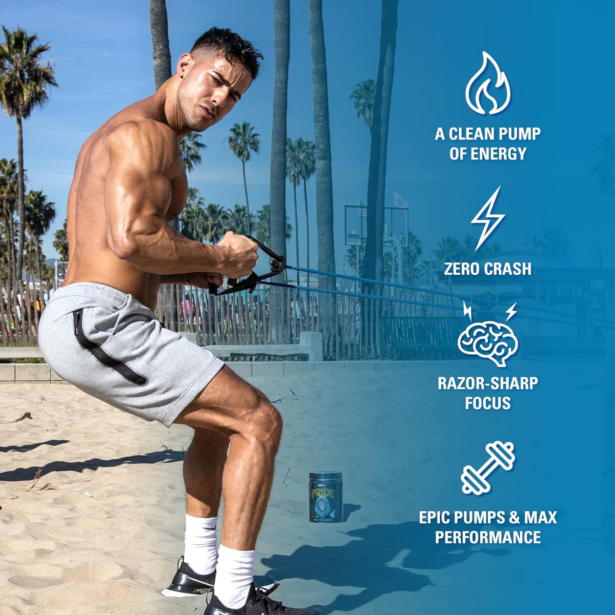 EHP Labs Pride Pre Workout Powder - Sugar Free Preworkout for Men & Women, 280mg Caffeine, BCAA, Blue Slushie (40 Servings) - görsel 6