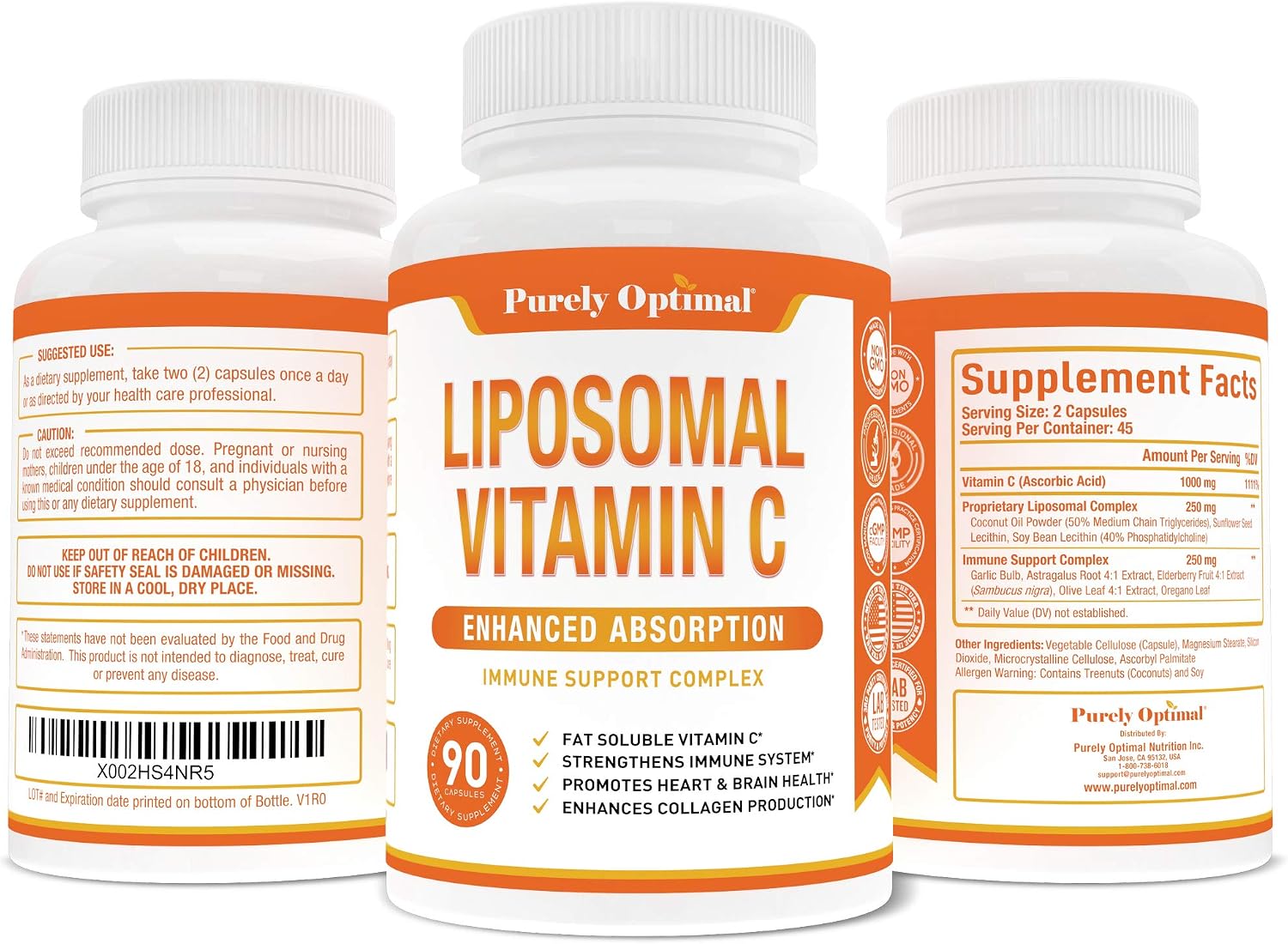 Purely Optimal Premium Liposomal Vitamin C Supplement – High Absorption, Fat Soluble Ascorbic Acid 1000mg for Immune Support, Non-GM, 90 Capsules - görsel 8
