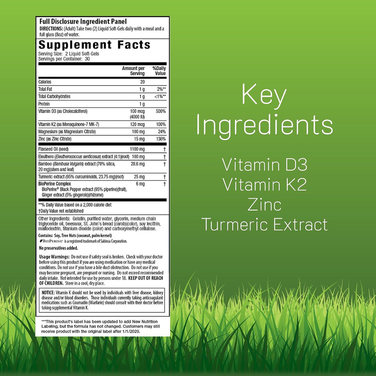 Irwin Naturals Mega D3 & K2 + Turmeric Extract - High Potency Complex with Vitamin D3, MK-7 K2, Magnesium and Zinc - 60 Liquid Soft-Gels (2 Pack) - görsel 2