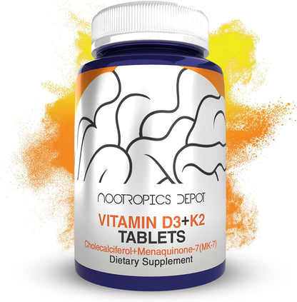 Nootropics Depot Vitamin D3 + K2 with Vitamin C Tablets – 365 Count (5000 IU)