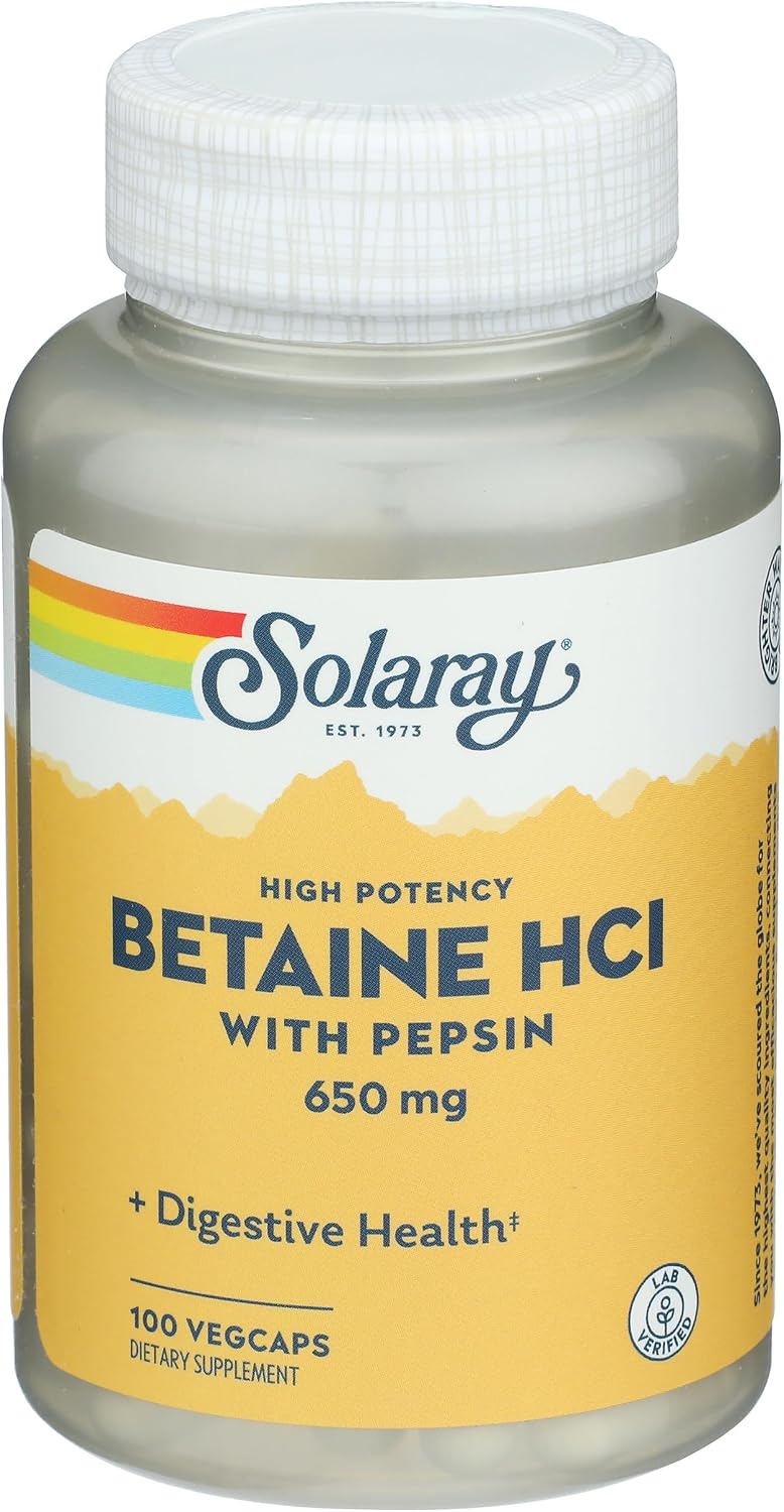 Solaray HCl Pepsin High Potency 650 mg, 100 Vegetarian Capsules - görsel 1