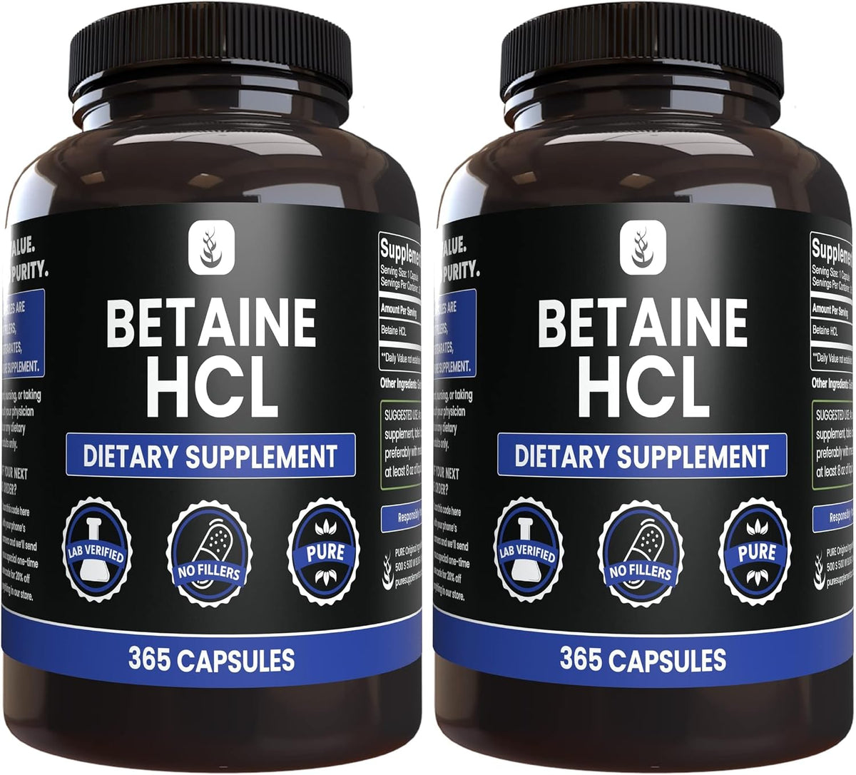 PURE ORIGINAL INGREDIENTS Betaine HCL – 100 Capsules – Pure, No Additives, Lab Verified - görsel 10
