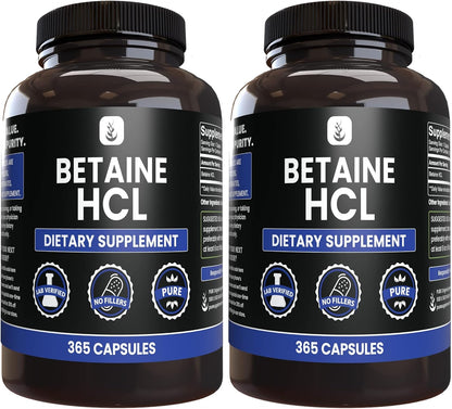 PURE ORIGINAL INGREDIENTS Betaine HCL – 100 Capsules – Pure, No Additives, Lab Verified