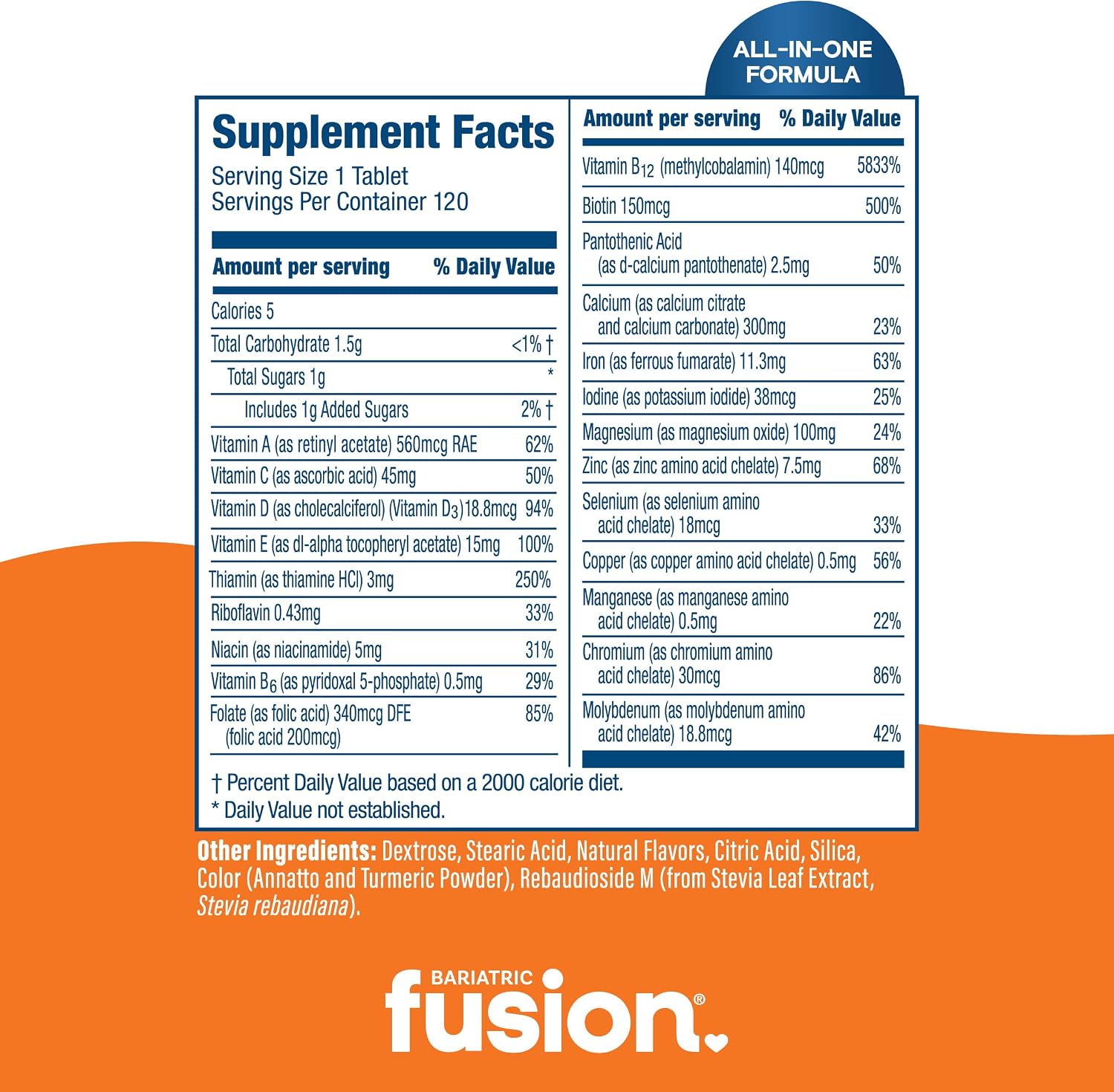 Bariatric Fusion Orange Cream Flavoured Complete Chewable Bariatric Multivitamin with Iron - 120 Tablets - görsel 4