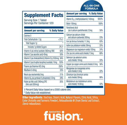 Bariatric Fusion Orange Cream Flavoured Complete Chewable Bariatric Multivitamin with Iron - 120 Tablets