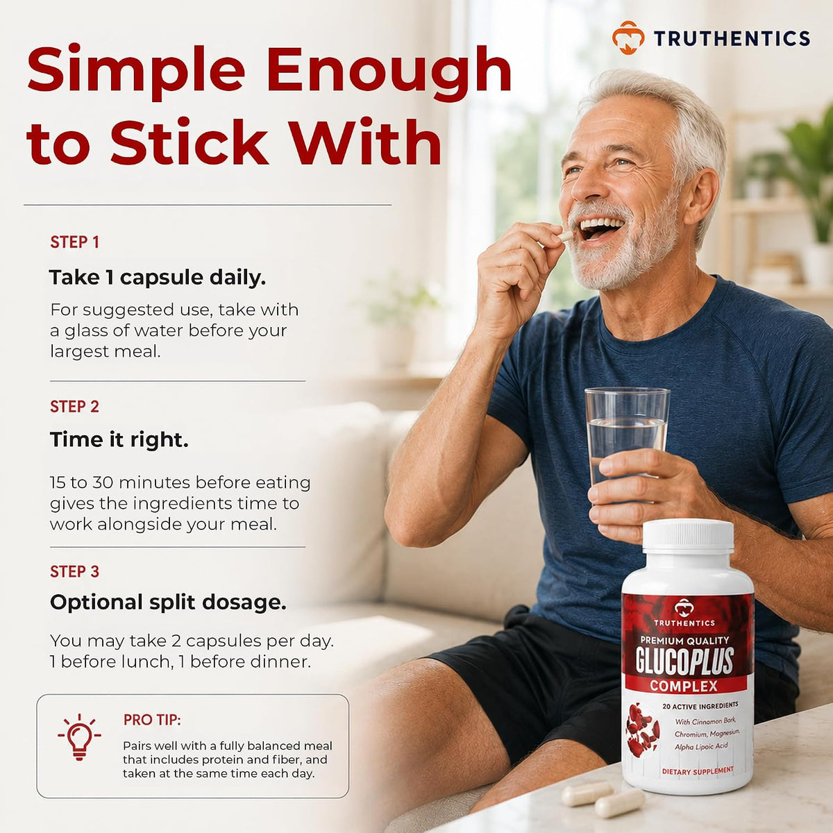 Truthentics GlucoPlus Metabolic Support - Cinnamon, Chromium, Gymnema, 60 Capsules - görsel 10