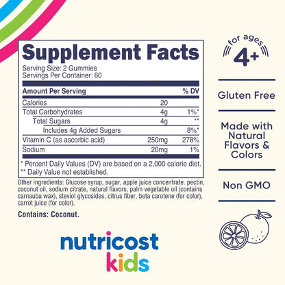 Nutricost Kids Vitamin C Gummies (250mg), 120 Gummies - Natural Flavours, Natural Colours, Gluten-free, No Corn Syrup, 60 Servings
