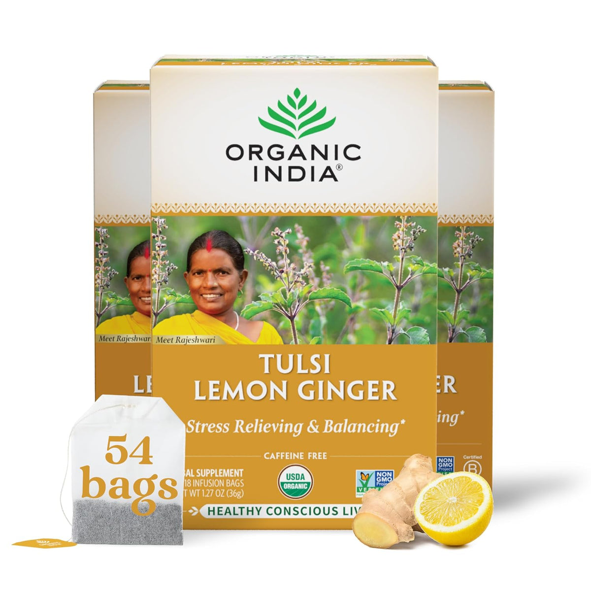 ORGANIC INDIA Tulsi Original Herbal Tea - Holy Basil & African Basil, For Relaxation, Traditional Immune Support, Organic, Non-GMO, Caffeine-Free - 18 Infusion Bags, 3 Pack - görsel 10
