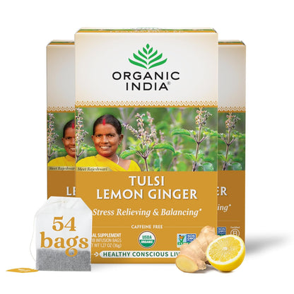 ORGANIC INDIA Tulsi Original Herbal Tea - Holy Basil & African Basil, For Relaxation, Traditional Immune Support, Organic, Non-GMO, Caffeine-Free - 18 Infusion Bags, 3 Pack