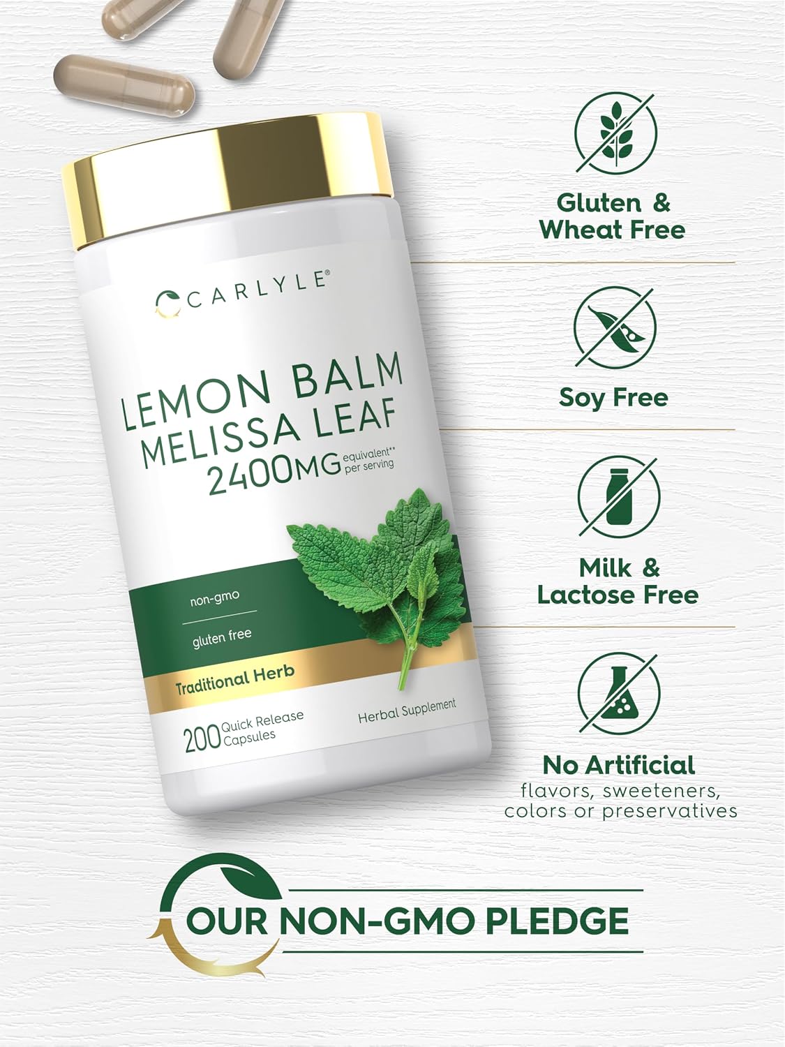 Carlyle Lemon Balm Capsules - 200 Count - Melissa Leaf Traditional Herbal Supplement - Super-Concentrated Extract - Non-GMO and Gluten-free - görsel 5