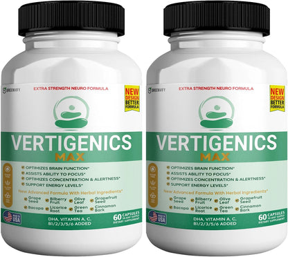 Vertigenics Max Brain Support Supplement (Extra Strength Neuro Formula, 60 Capsules)