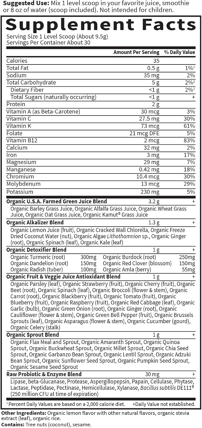 Garden of Life Raw Organic Perfect Food Alkalizer and Detoxifier, Lemon Ginger Flavoured Superfood Powder Supplement, 30 Servings - görsel 5