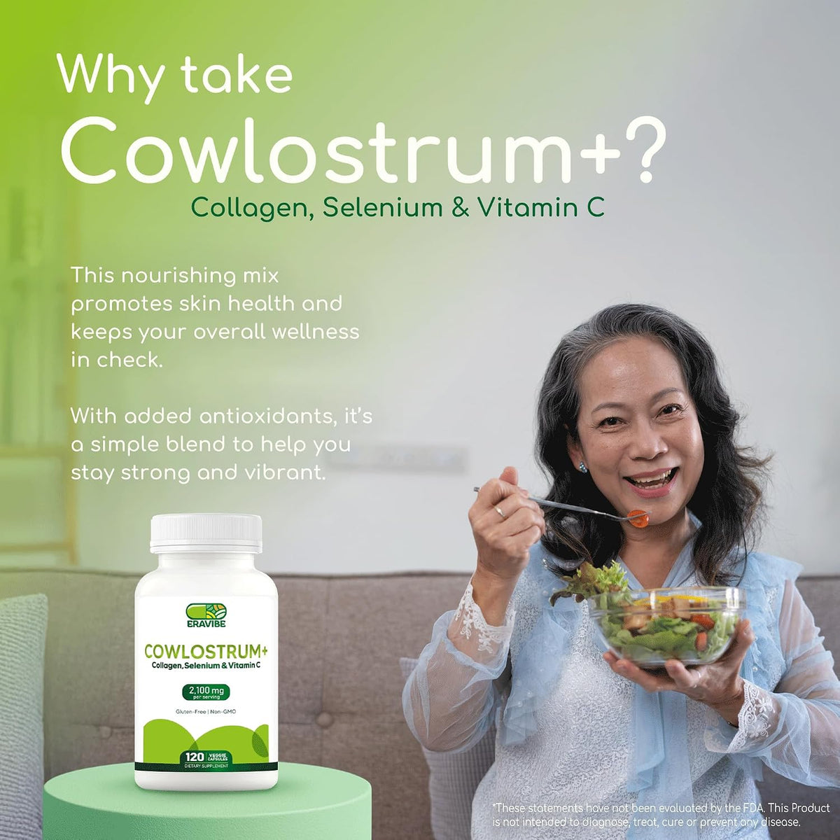 ERAVIBE Colostrum Supplement 4 in 1 with Collagen, Selenium & Vitamin C - 2100mg - 120 Vegan Capsules, Gluten-free - görsel 2