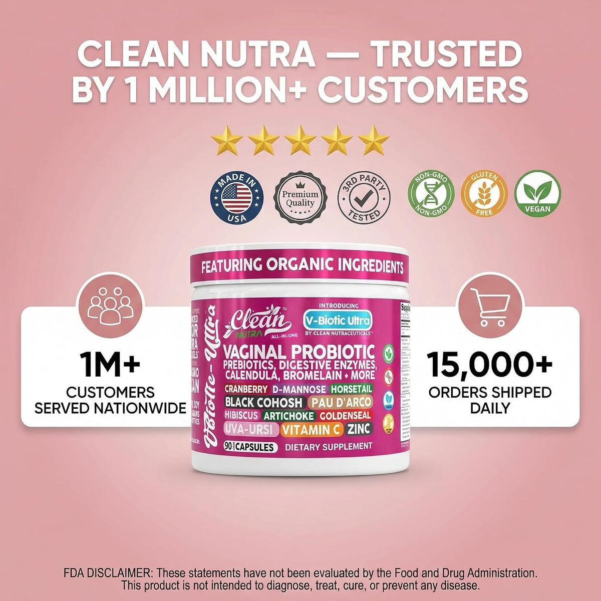 Clean Nutra Vaginal Probiotics for Women with Prebiotics, Digestive Enzymes and Cranberry - 90 Vegan Capsules - görsel 8