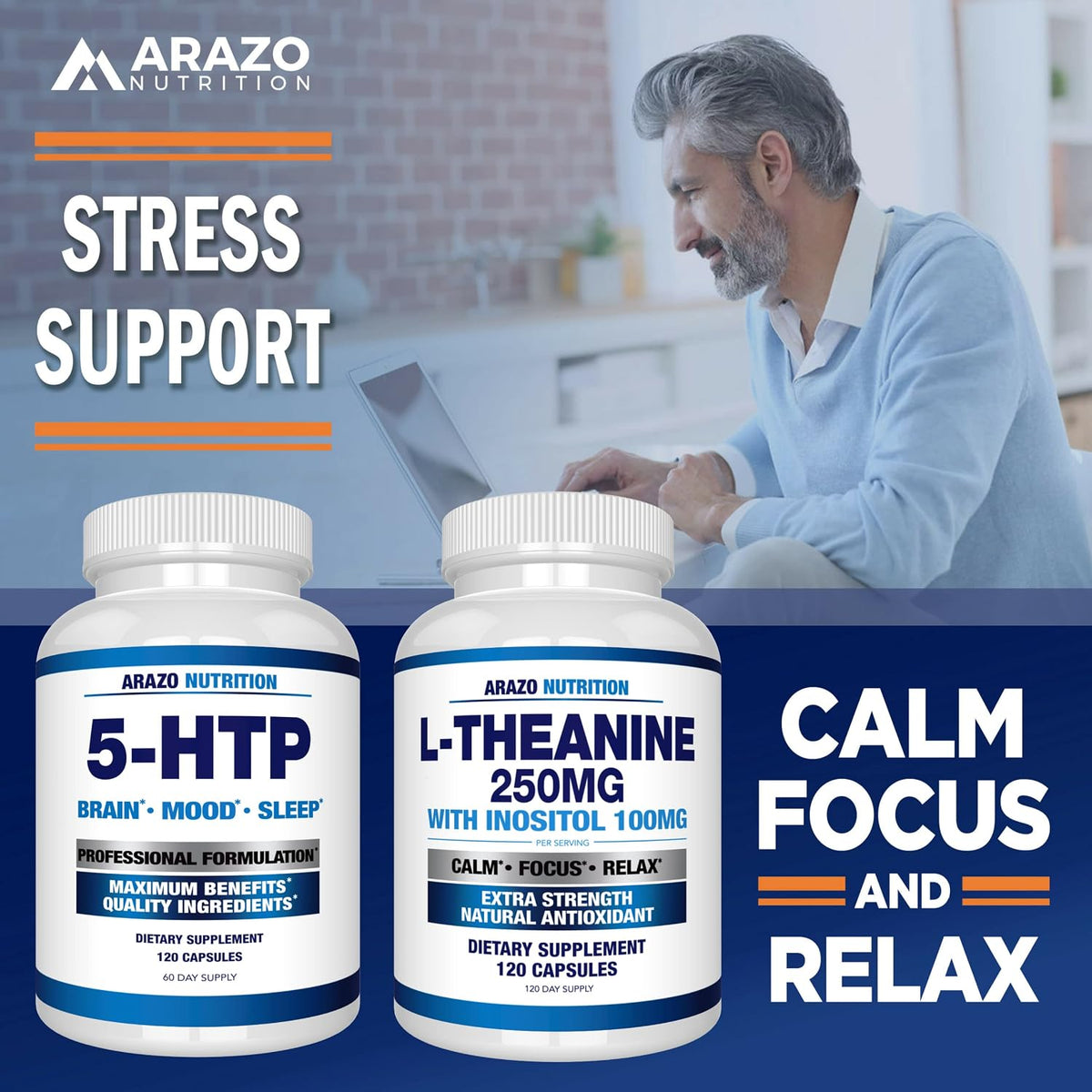 Arazo Nutrition L-Theanine 250mg with Inositol 100mg, 120 Vegetarian Capsules – Image 6
