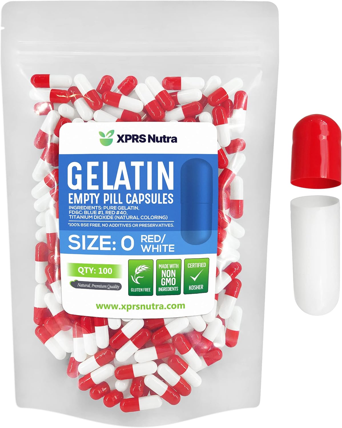 XPRS Nutra Size 0 Empty Capsules (Red/White) - 100 Count - görsel 1