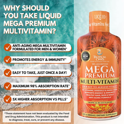 Mega Premium Liquid Multivitamin - Orange Flavour, 32 Servings